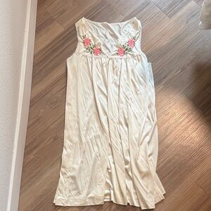 Vintage Rose Petal Floral Embroidered Nightgown Silk
